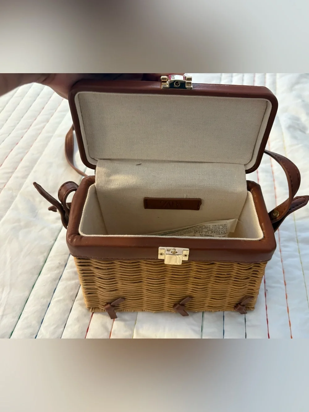 Zara Tan Woven Crossbody with Brown Leather Trim - Picture 7 of 9